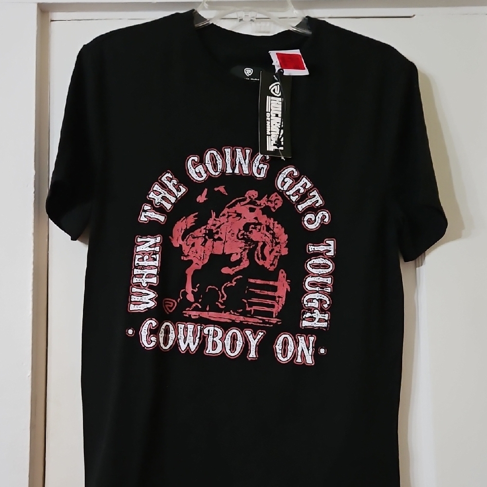 Rock& Roll Denim Tough Cowboy Black Graphic Tee